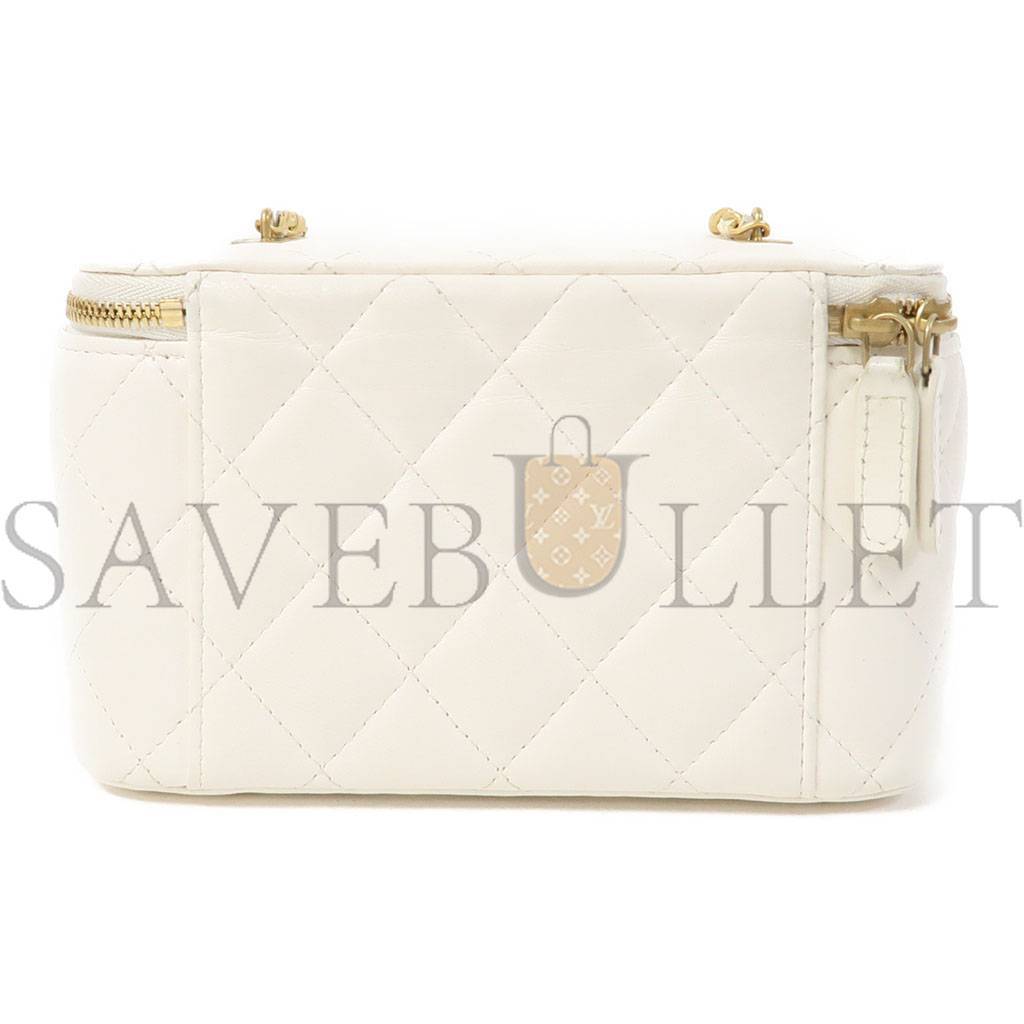 CHANEL QUILTED CC GHW DRESSING CASE CHAIN SHOULDER BAG LAMBSKIN LEATHER WHITE AP2303 (17*9*8cm)